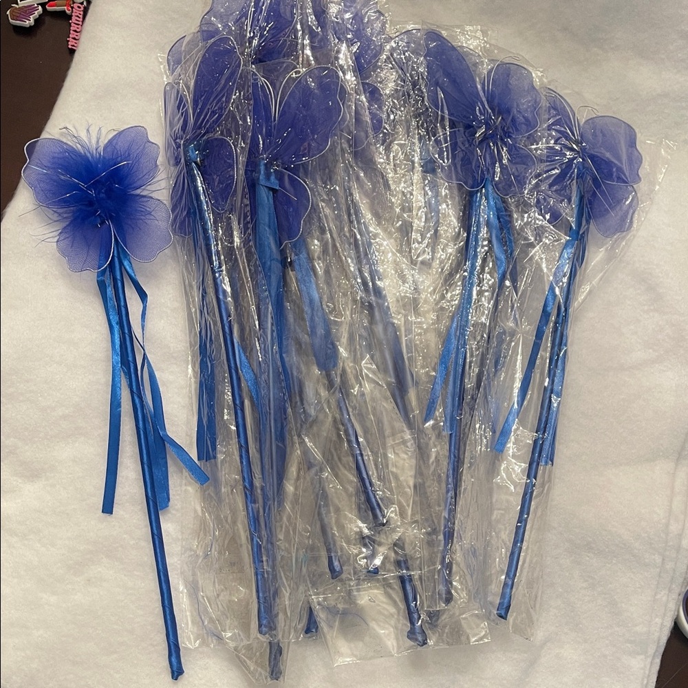 Blue butterfly Fairy Wand Party Favors with Maribou and ribbons set of 20